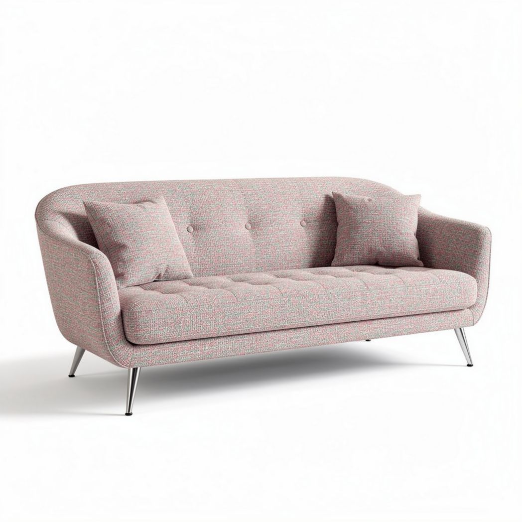 Modern fabric loveseat in light pink with decorative cushions 180 x 80 x 75cm