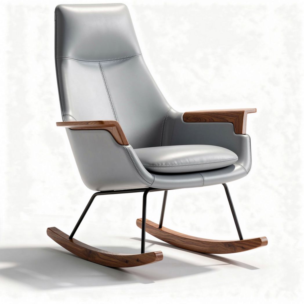 Rocking chair in light blue fabric with metal base and cushioned seat 80 x 75 x 90cm
