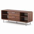 Wooden entertainment center with two drawers and open shelving in walnut finish 120 x 40 x 50cm