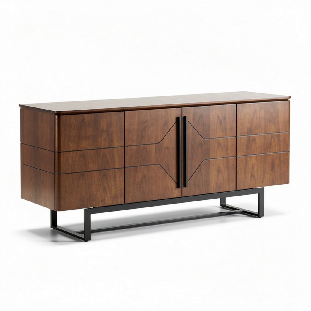 Wooden sideboard with metal legs and geometric design 60 x 15.5 x 29.5 inches