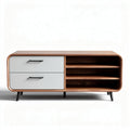 Modern wooden coffee table with storage drawers and open shelves 120 x 50 x 40cm