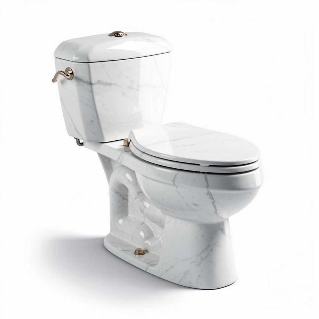 Marble ceramic toilet with dual flush technology and elongated seat design