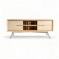 Modern wooden media console with two drawers and open shelving 150 x 40 x 50cm