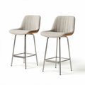 Bar stool set in beige fabric with wood accents and chrome legs 50 x 45 x 100cm