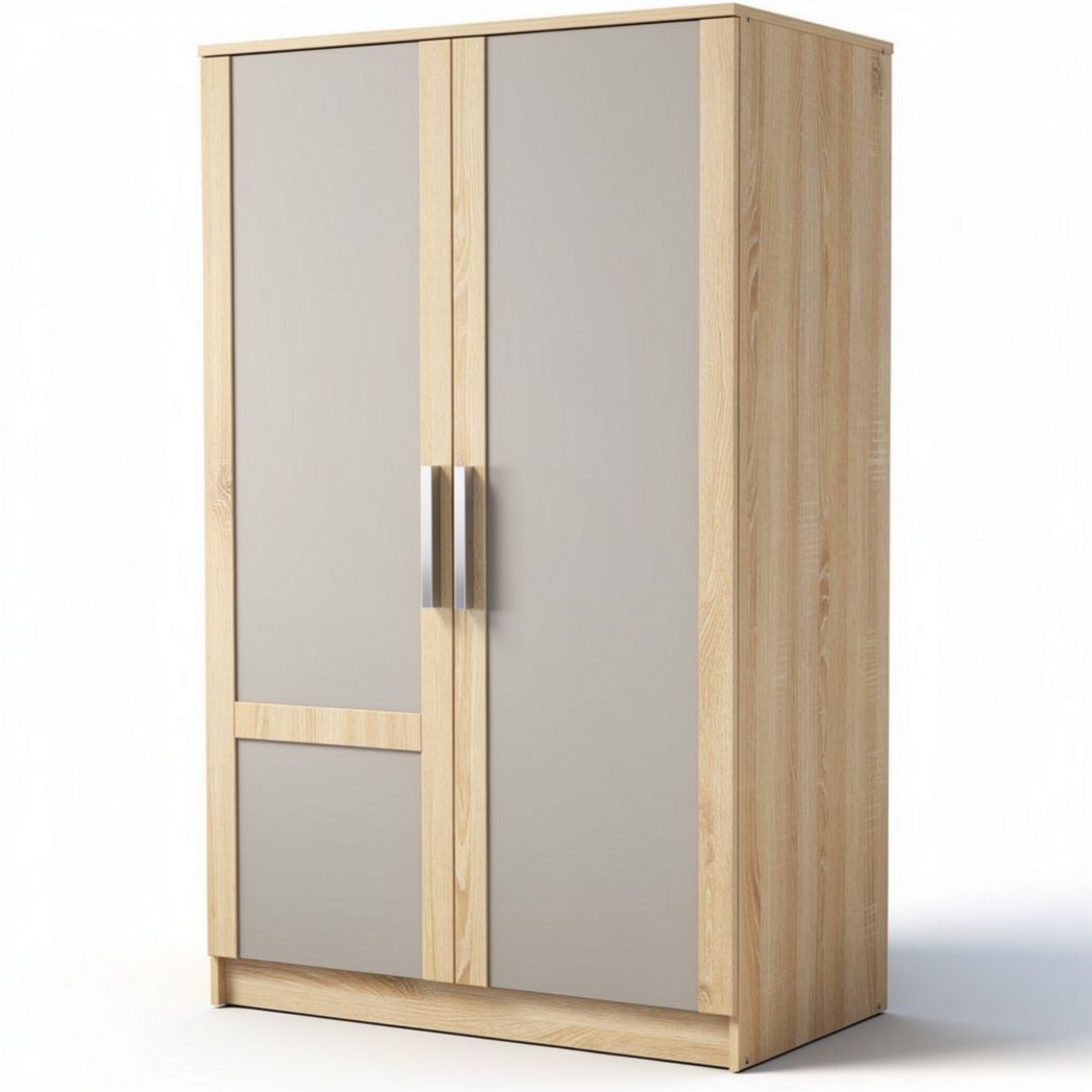 Wooden wardrobe with gray doors and silver handles 100 x 60 x 200cm