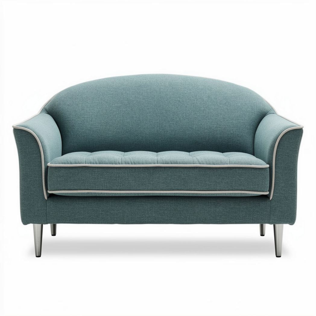 Two-seater sofa in light blue fabric with silver legs dimensions 160 x 75 x 80cm