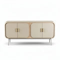 Wooden sideboard with two doors in beige finish and metal legs 150 x 45 x 75cm