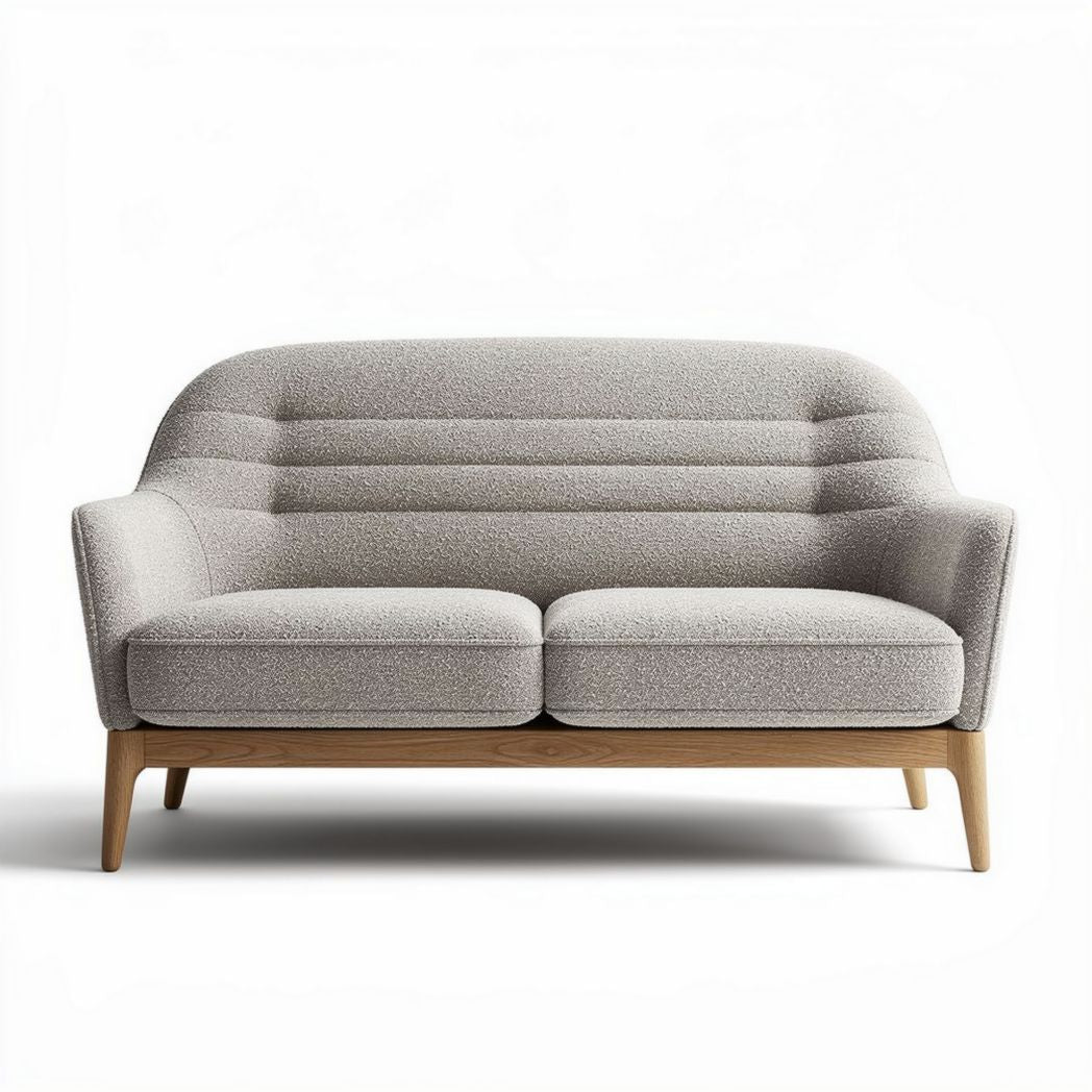 Two-seater sofa in grey fabric with wooden legs 160 x 80 x 80cm