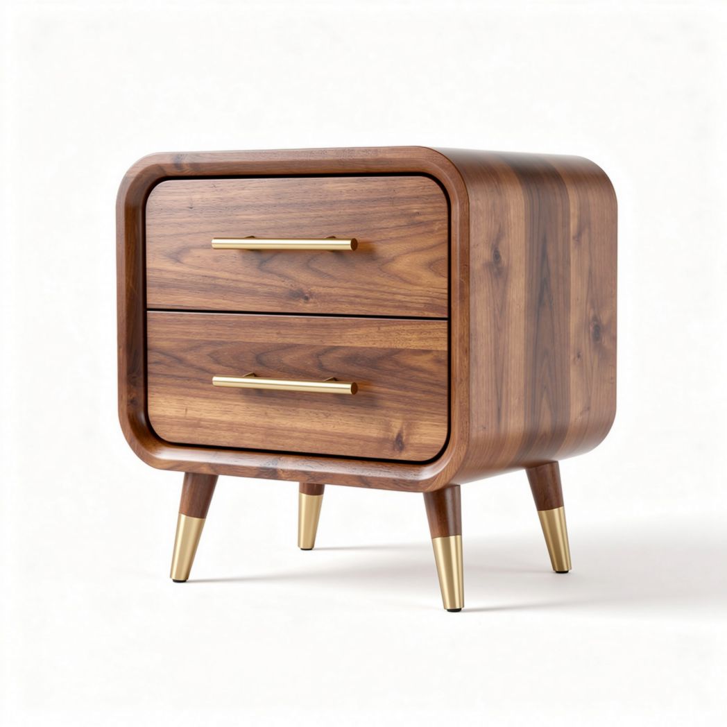 Wooden nightstand with two drawers and gold accents 40 x 30 x 50cm