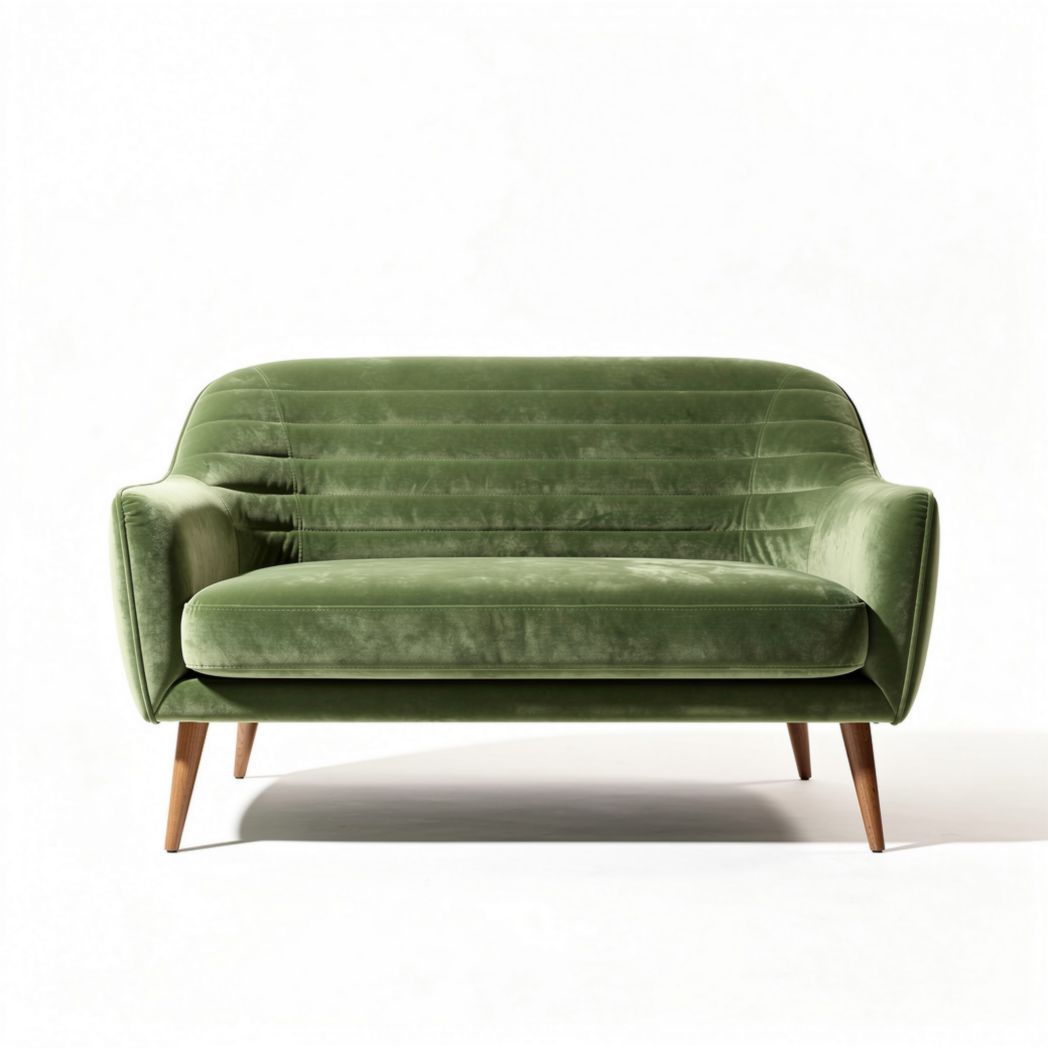 Velvet green loveseat with wooden legs for living room seating 150 x 80 x 70cm